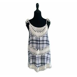 Entro black white gingham knit long relax sleevesless Top Small